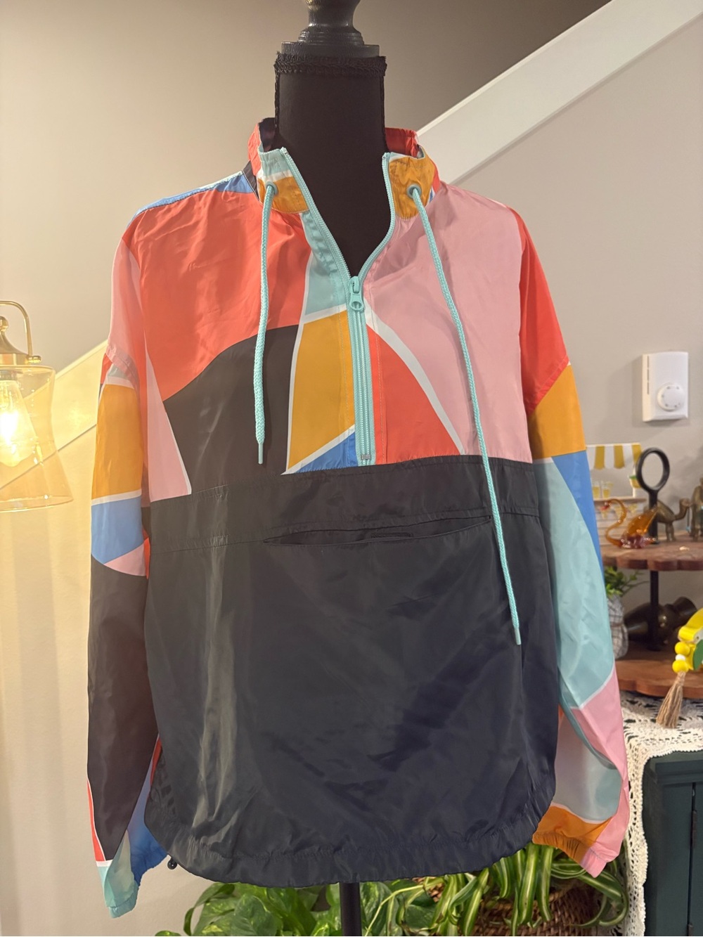 BKE Colorblock Bomber Jacket - Black, Pink, Coral & Aqua